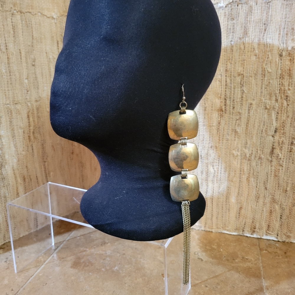 Unique Vintage Gold Tone Midcentury Drop Pierced Earrings
